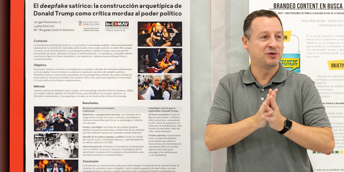 Presentación de nuestro póster: la IA puede ser el arma más afilada de la sátira.